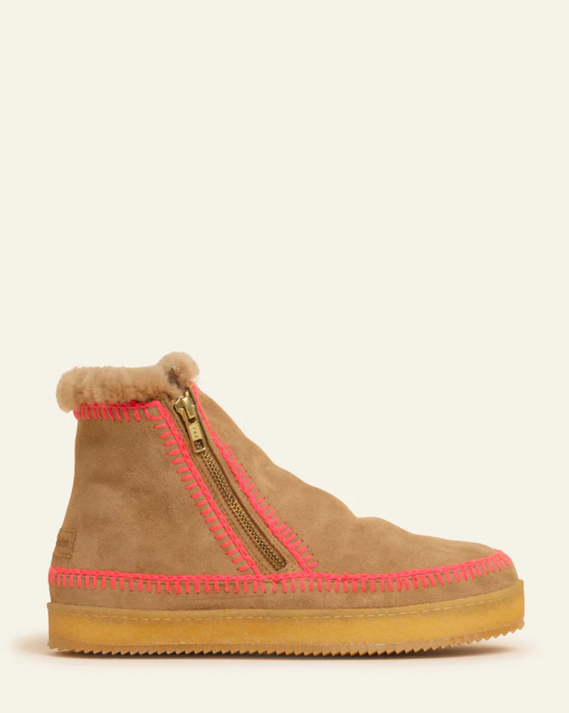 Laidback London Setsu Crochet Boot Saffron Suede Neon Pink