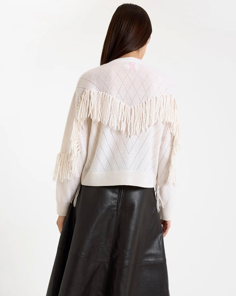 Brodie Ashley Fringe Cardi in Organic White