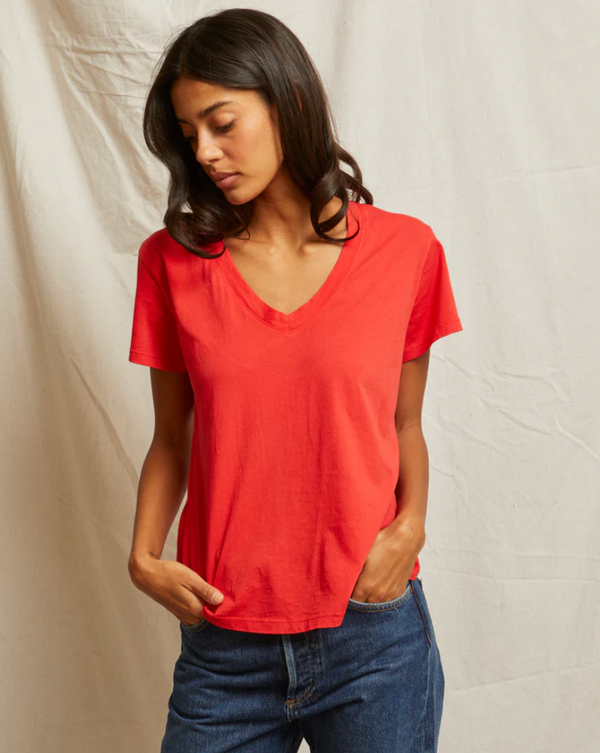 PWT Hendrix Boxy V Neck Tee in Poppy Red