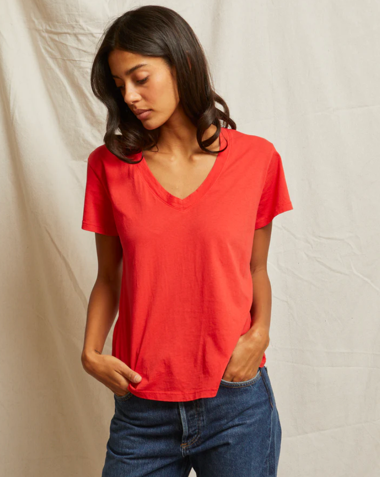 PWT Hendrix Boxy V Neck Tee in Poppy Red