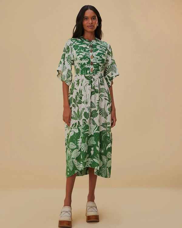 Farm Rio Forest Soul Short Sleeve Midi Dress