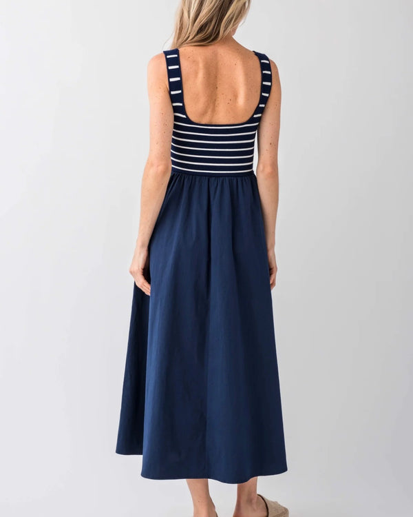 Nautical Stripes Mixed Media Midi Dress