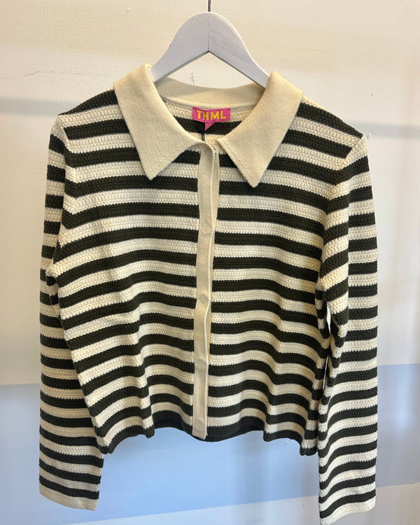 THML Collared Striped Knit Cardigan