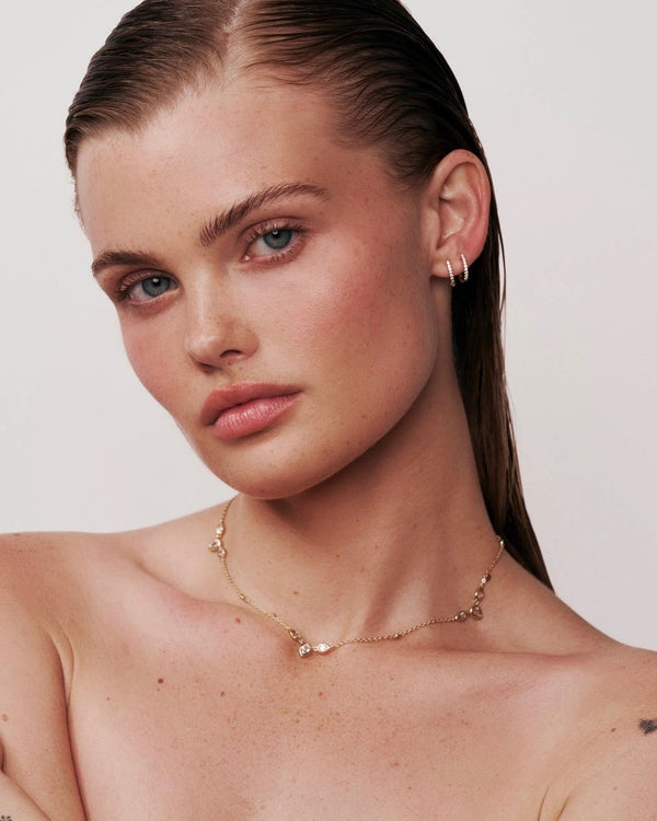 8mm White CZ Single Row Huggie - Silver