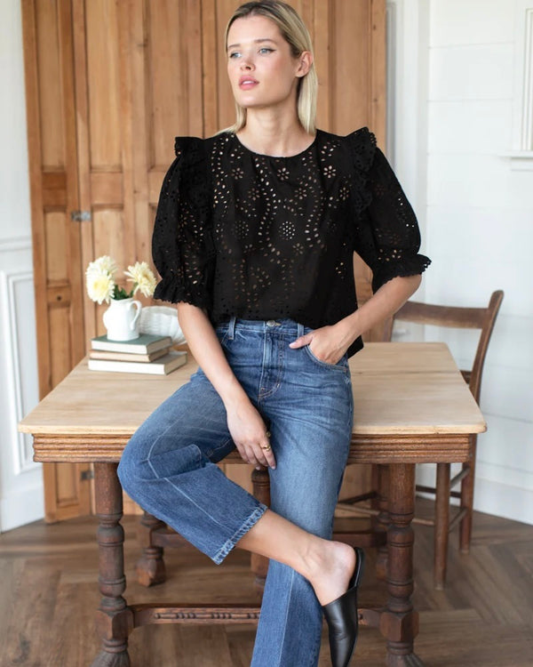 Emerson Fry Black Eyelet Pearl Blouse