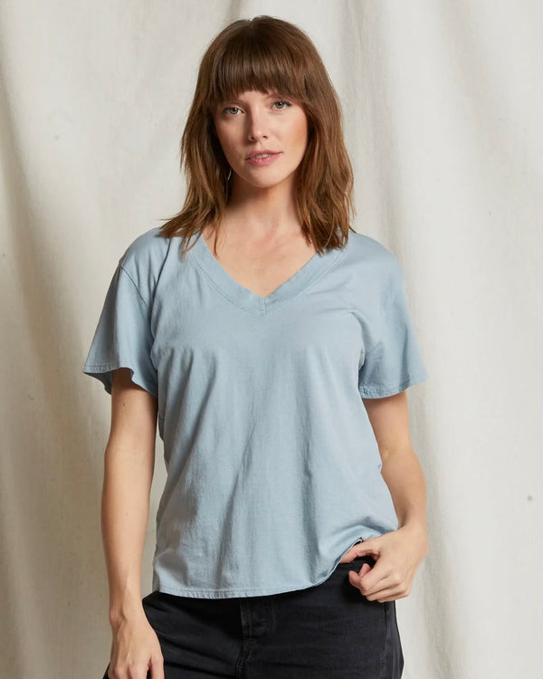 PWT Hendrix Cotton Boxy V Neck Tee in Mountain Blue