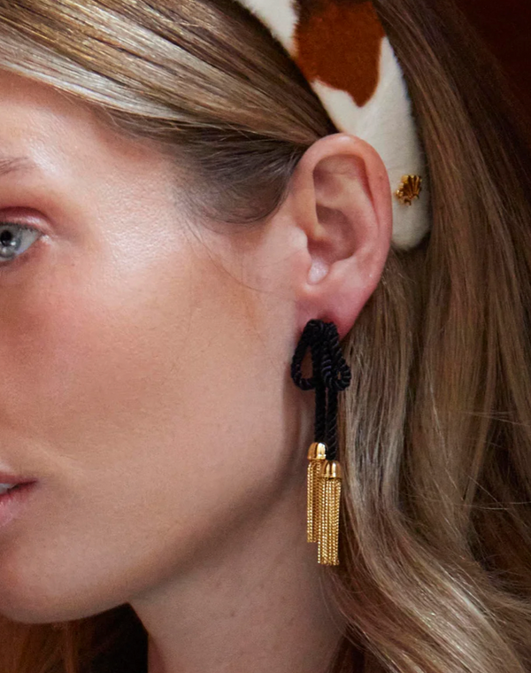 Lele Sadoughi Velvet Bow Tassel Earrings