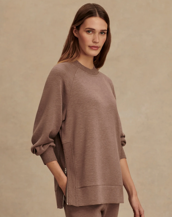Varley Nicole Boyfriend Sweat in Deep Taupe Marl Fleck