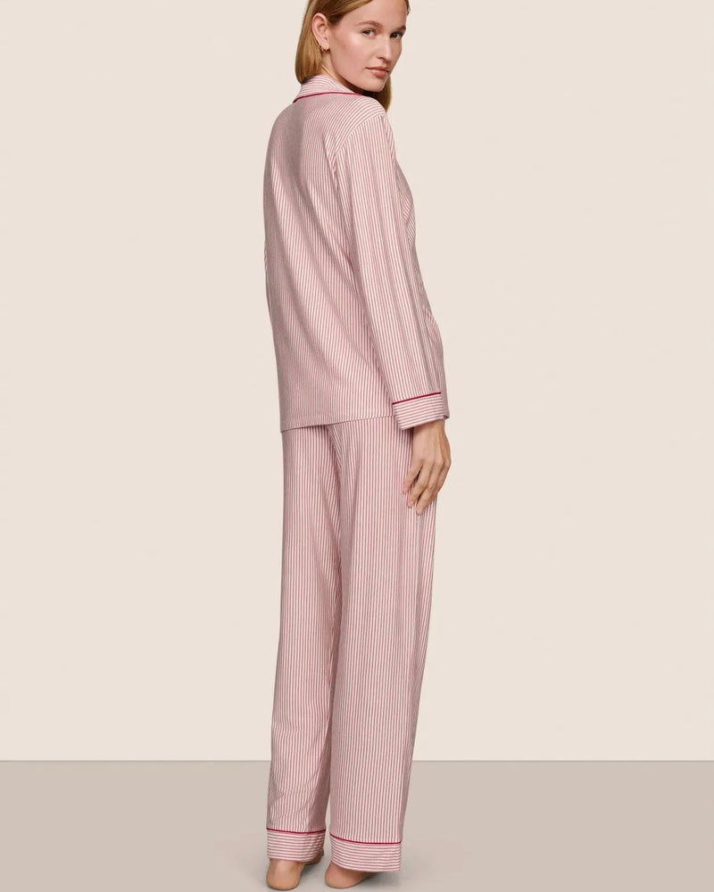 Eberjey Gisele Printed Long PJ Set in Duo Stripe Holly Red
