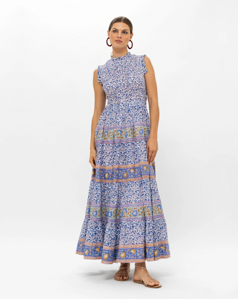 Oliphant Portland Blue Sleeveless Smocked Maxi