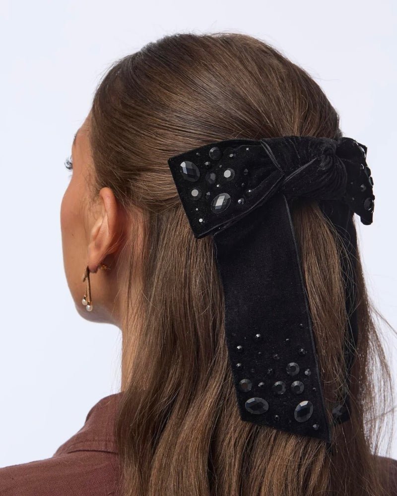 Lele Sadoughi Shirley Crystal Pebble Bow in Jet