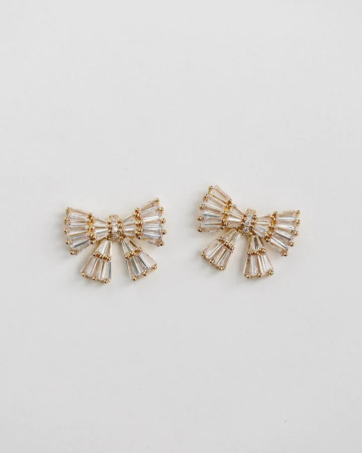 St Armands Gold Maxi Sparkler Statement Stud Bow Earrings