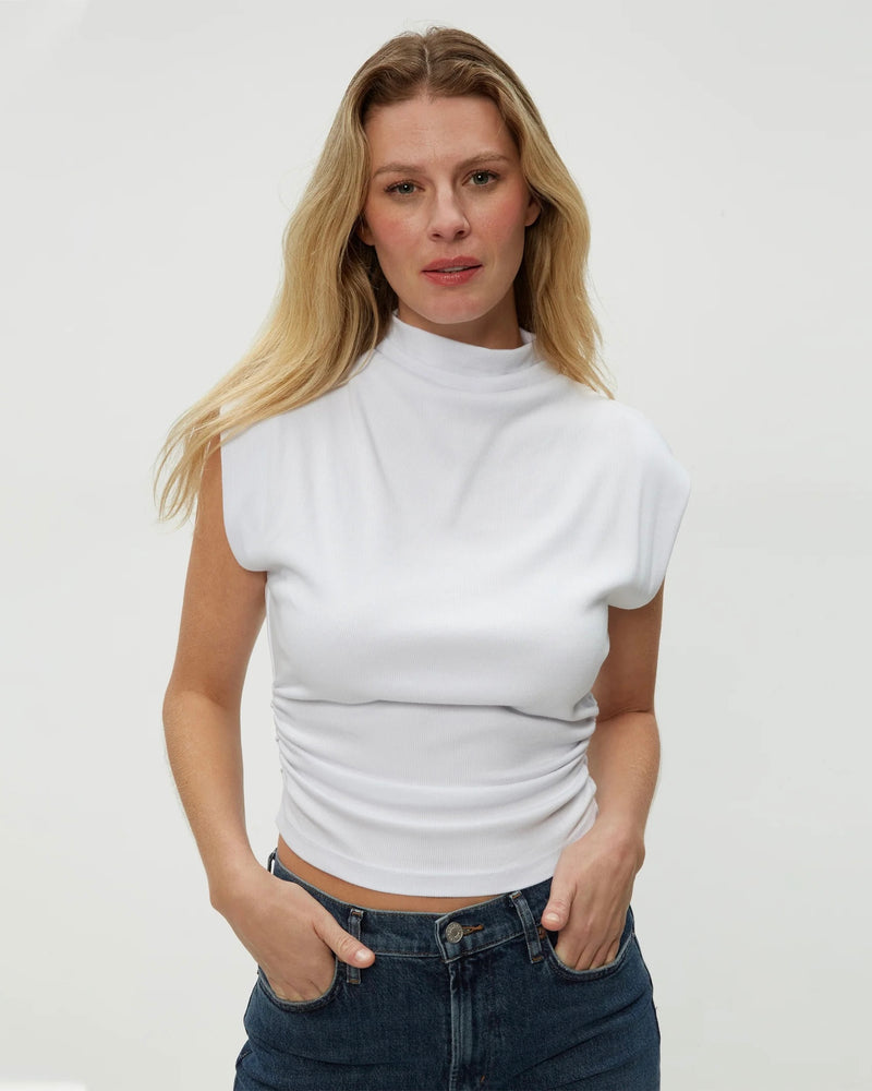 Michael Stars Amara Mock Neck Powershoulder Top