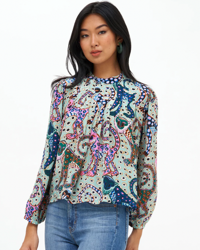 Oliphant Aqua Capuchin Pleated Crewneck