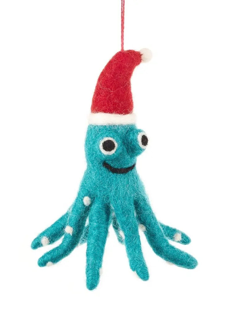 Santa Octopus Felt Ornament