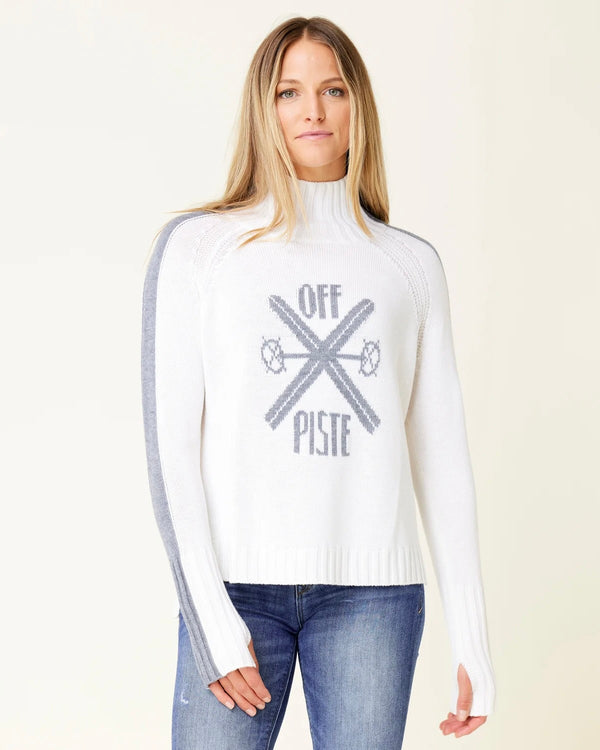 mock neck turtleneck sweater with ski detailing
